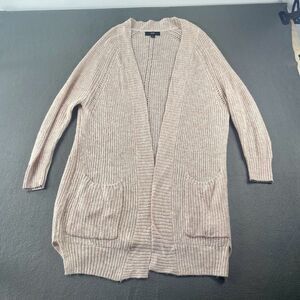 Mossimo Women Cardigan Sweater Beige Knit Size M Longline Open Front Boho Pocket